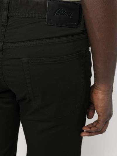 Shop Brioni Logo-patch Straight-leg Trousers In Black