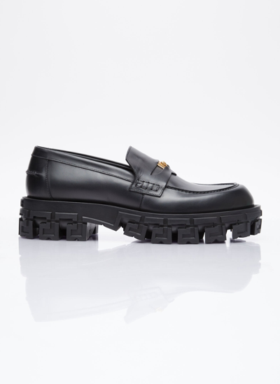 Shop Versace Greca Portico Loafers In Black