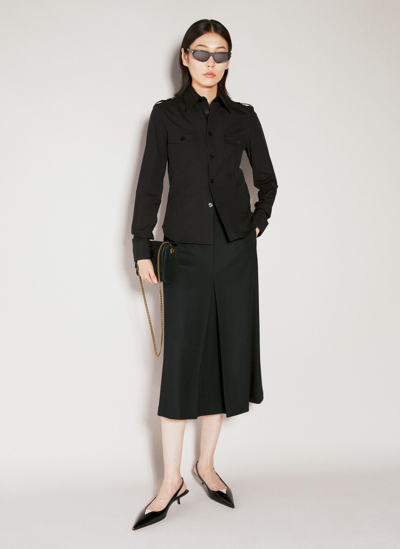 Shop Saint Laurent Leather Trim Midi Skirt In Black