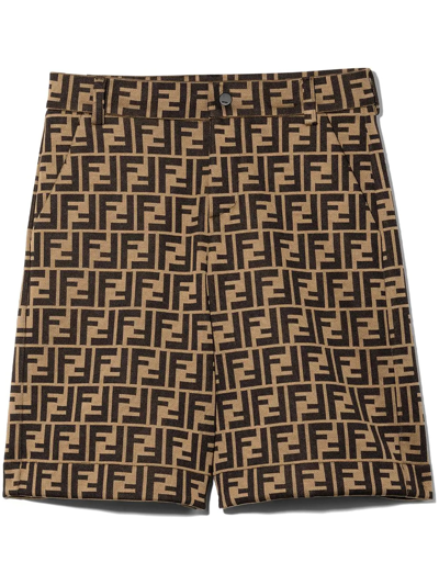 Fendi Bermuda Con Logo All-over In Marrone