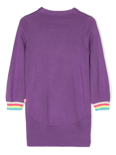 Shop Billieblush Intarsia-logo Knitted Dress In Purple