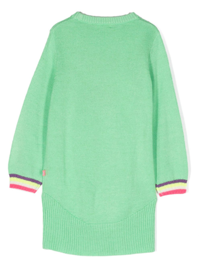 Shop Billieblush Patterned Intarsia-knit Long-sleeve Dress In Green