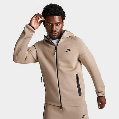 Shop Nike Men's Tech Fleece Windrunner Full-zip Hoodie In Khaki/black