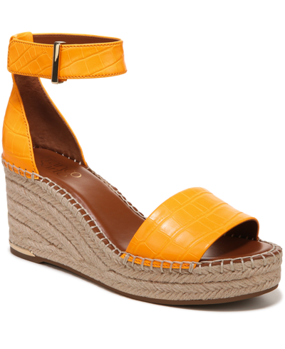 Shop Franco Sarto Clemens Espadrille Wedge Sandals In Electric Orange Crocco Faux Leather