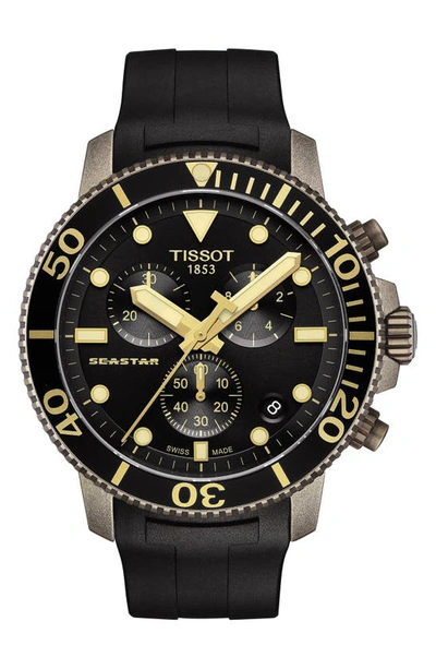 Shop Tissot T-sport Seastar 1000 Rubber Strap Chronograph Watch, 45mm In Black/ Gold