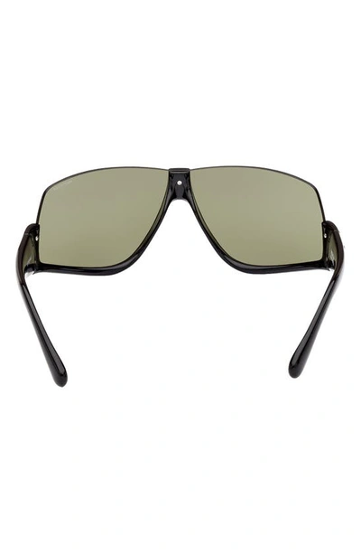 Shop Moncler Vyzer Shield Sunglasses In Shiny Black / Green Lenses