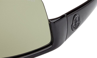 Shop Moncler Vyzer Shield Sunglasses In Shiny Black / Green Lenses
