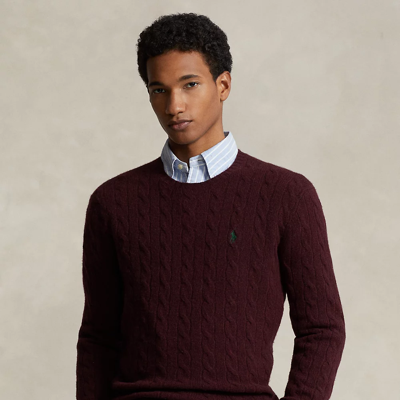 Shop Ralph Lauren Cable-knit Wool-cashmere Sweater In Aged Wine Heather