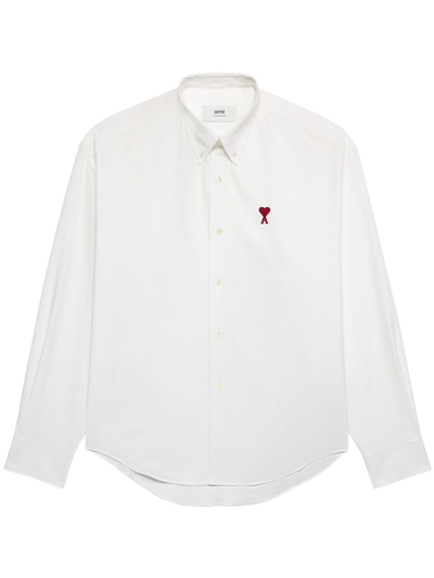 Shop Ami Alexandre Mattiussi Logo-embroidered Poplin Shirt In White