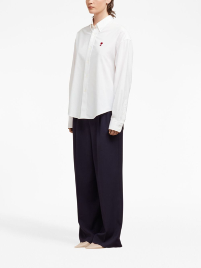 Shop Ami Alexandre Mattiussi Logo-embroidered Poplin Shirt In White