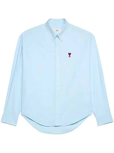 Shop Ami Alexandre Mattiussi Logo-embroidered Poplin Shirt In Blue