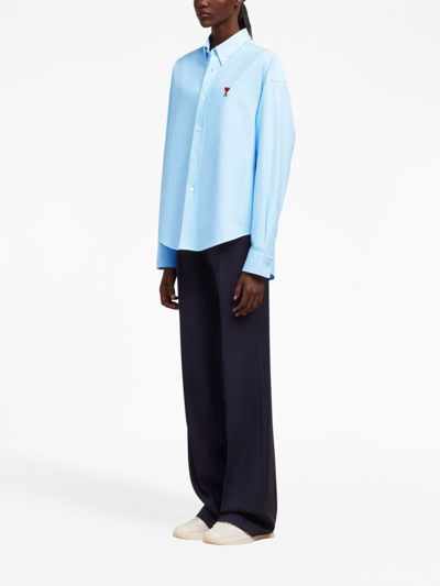 Shop Ami Alexandre Mattiussi Logo-embroidered Poplin Shirt In Blue