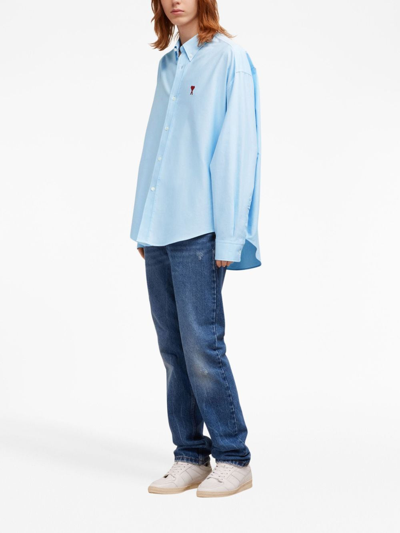 Shop Ami Alexandre Mattiussi Logo-embroidered Poplin Shirt In Blue
