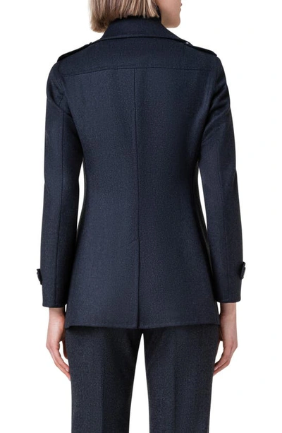 Shop Akris Double Breasted Stretch Wool Double Face Coat In 988 Charcoal