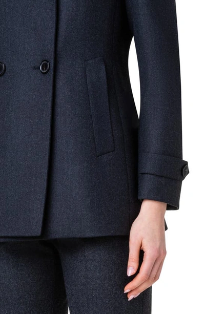 Shop Akris Double Breasted Stretch Wool Double Face Coat In 988 Charcoal