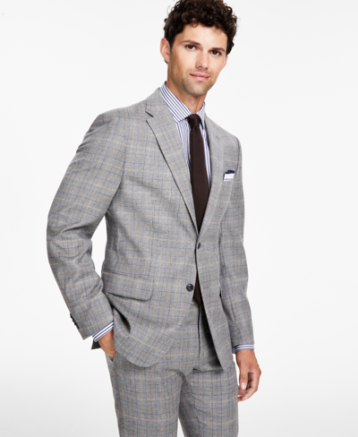 Shop Tommy Hilfiger Men's Modern-fit Stretch Wool Suit Jacket In Grey Camel Plaid