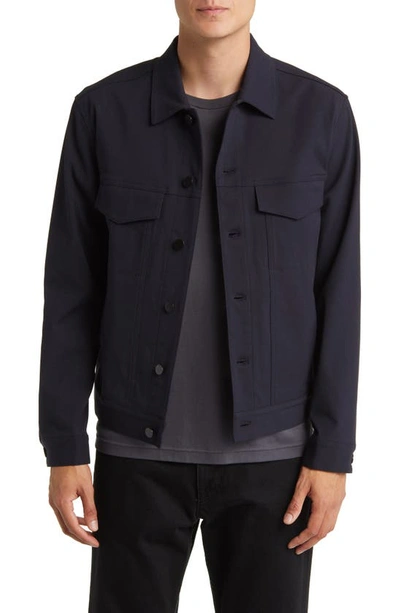 Shop Theory River Cotton Blend Twill Trucker Jacket In Dark Navy