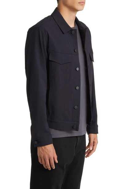 Shop Theory River Cotton Blend Twill Trucker Jacket In Dark Navy