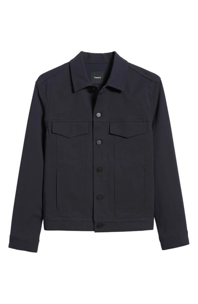 Shop Theory River Cotton Blend Twill Trucker Jacket In Dark Navy