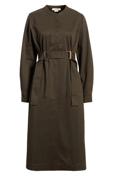 Shop Du Paradis Belted Long Sleeve Midi Dress In Olive