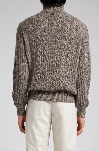 Shop Agnona Cable Knit Cashmere Turtleneck Sweater In Camel