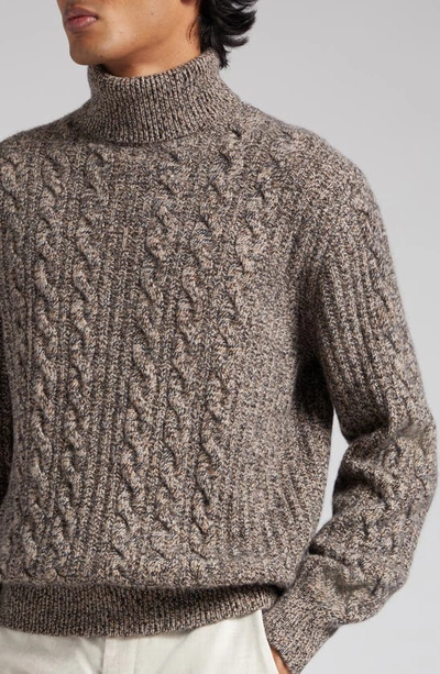 Shop Agnona Cable Knit Cashmere Turtleneck Sweater In Camel