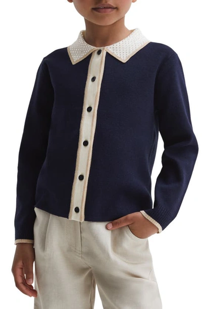 Shop Reiss Kids' Helena Jr. Embellished Collar Cardigan In Navy