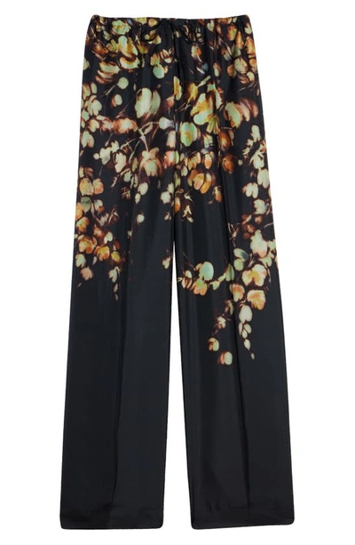 Shop Dries Van Noten Puvis Floral Bleached Drawstring Silk Pants In Petrol 508