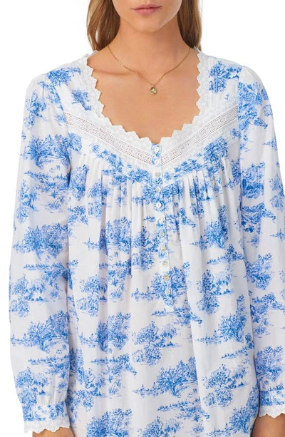 Shop Eileen West Long Sleeve Cotton Lawn Ballet Nightgown In White/ Blue