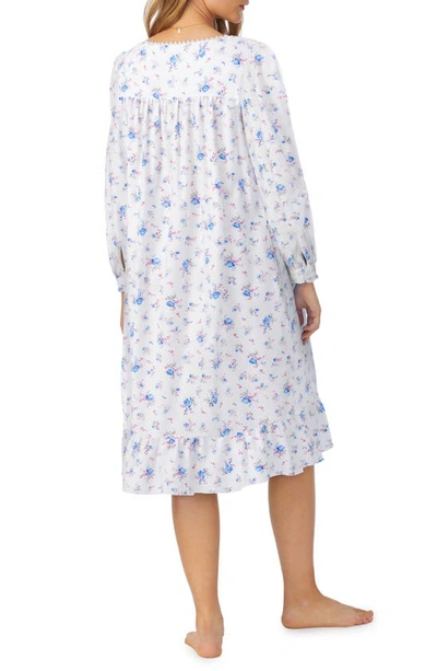 Shop Eileen West Long Sleeve Flannel Waltz Nightgown In Wht/ Blue