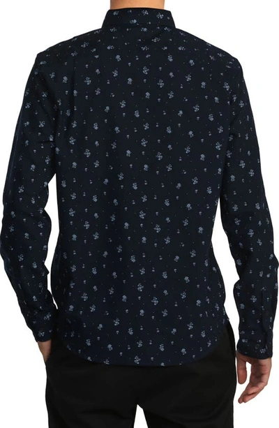 Shop Rvca That'll Do Floral Stretch Button-down Shirt In Navy Marine