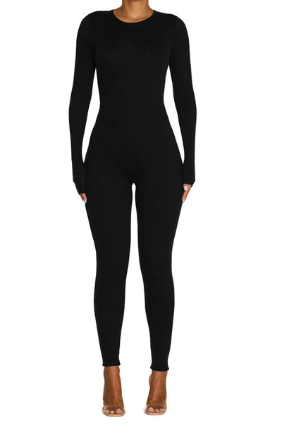 Shop Naked Wardrobe Full Body Micro Rib Jumpsuit In Black
