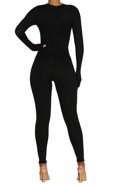 Shop Naked Wardrobe Full Body Micro Rib Jumpsuit In Black