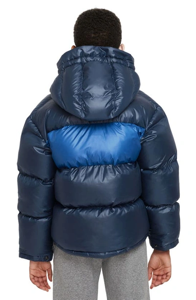 Shop Nike Kids' Sportswear Water Repellent Hooded Puffer Jacket In Midnight Navy/ Royal/ White