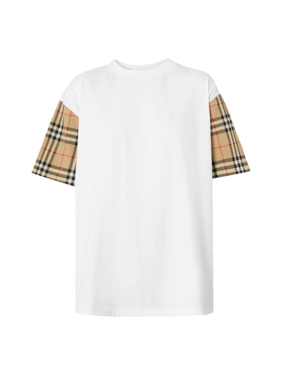 Shop Burberry Vintage Check-sleeve T-shirt In White
