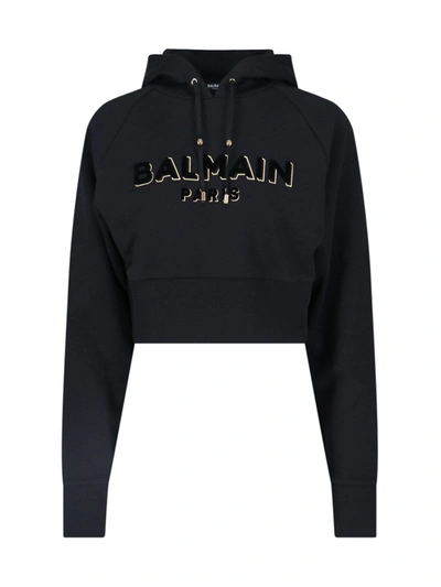 Shop Balmain Logo Cropped Hoodie In Default Title