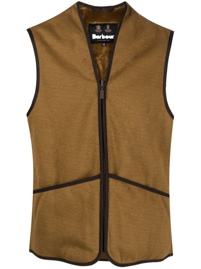 Barbour Warm Pile Waistcoat Zip Sleeveless Jacket In Brown