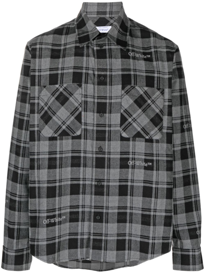 Shop Off-white Checked Cotton Shirt In Grey