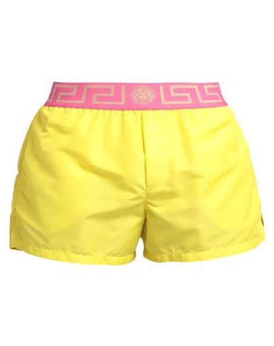 Shop Versace Man Swim Trunks Yellow Size 36 Polyester, Elastane, Polyamide