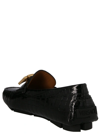 Shop Versace Logo Croc Leather Loafers