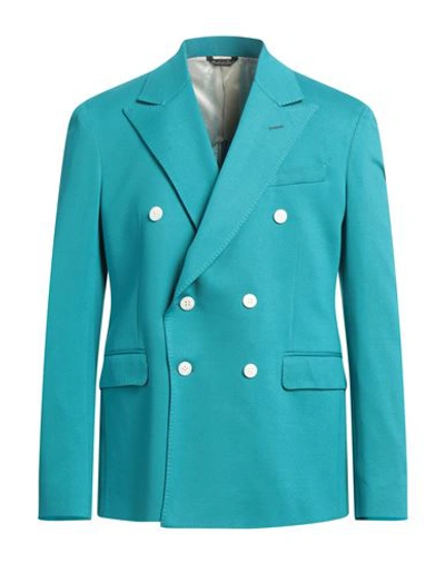 Shop Brian Dales Man Blazer Turquoise Size 40 Cotton In Blue