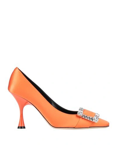 Shop Sergio Rossi Woman Pumps Orange Size 10 Textile Fibers