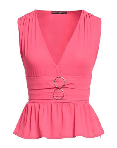 Guess Woman Top Fuchsia Size Xs Polyester In Pink