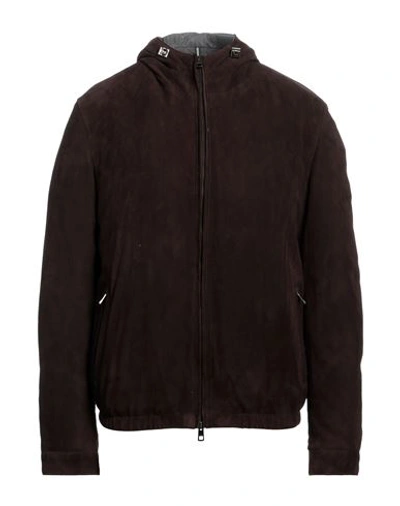Shop Luigi Borrelli Napoli Man Jacket Dark Brown Size 48 Soft Leather