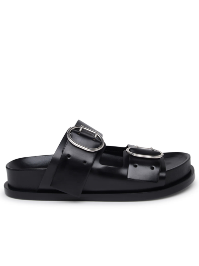 Shop Jil Sander Black Leather Sandals