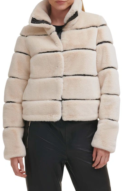 Shop Karl Lagerfeld Faux Fur & Faux Leather Crop Jacket In Oyster