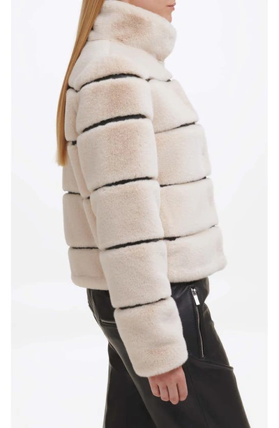 Shop Karl Lagerfeld Faux Fur & Faux Leather Crop Jacket In Oyster