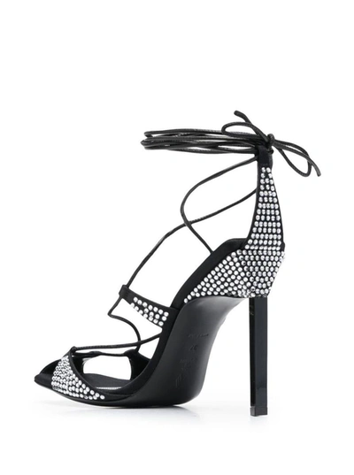 Shop Attico Adele Lace Up Pump 105 Hot Fixed Strass Satin In Black