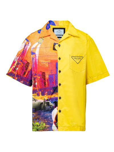 Shop Prada Men's Double Match Re-nylon Shirt In Yellow