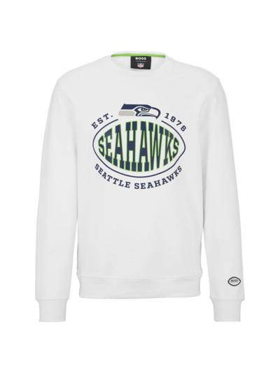 Shop Hugo Boss Men's Boss X Nfl Cotton-blend Sweatshirt With Collaborative Branding In Seahawks Natural